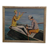 Tableau Huile sur toile Claude Tabet "Canotage"