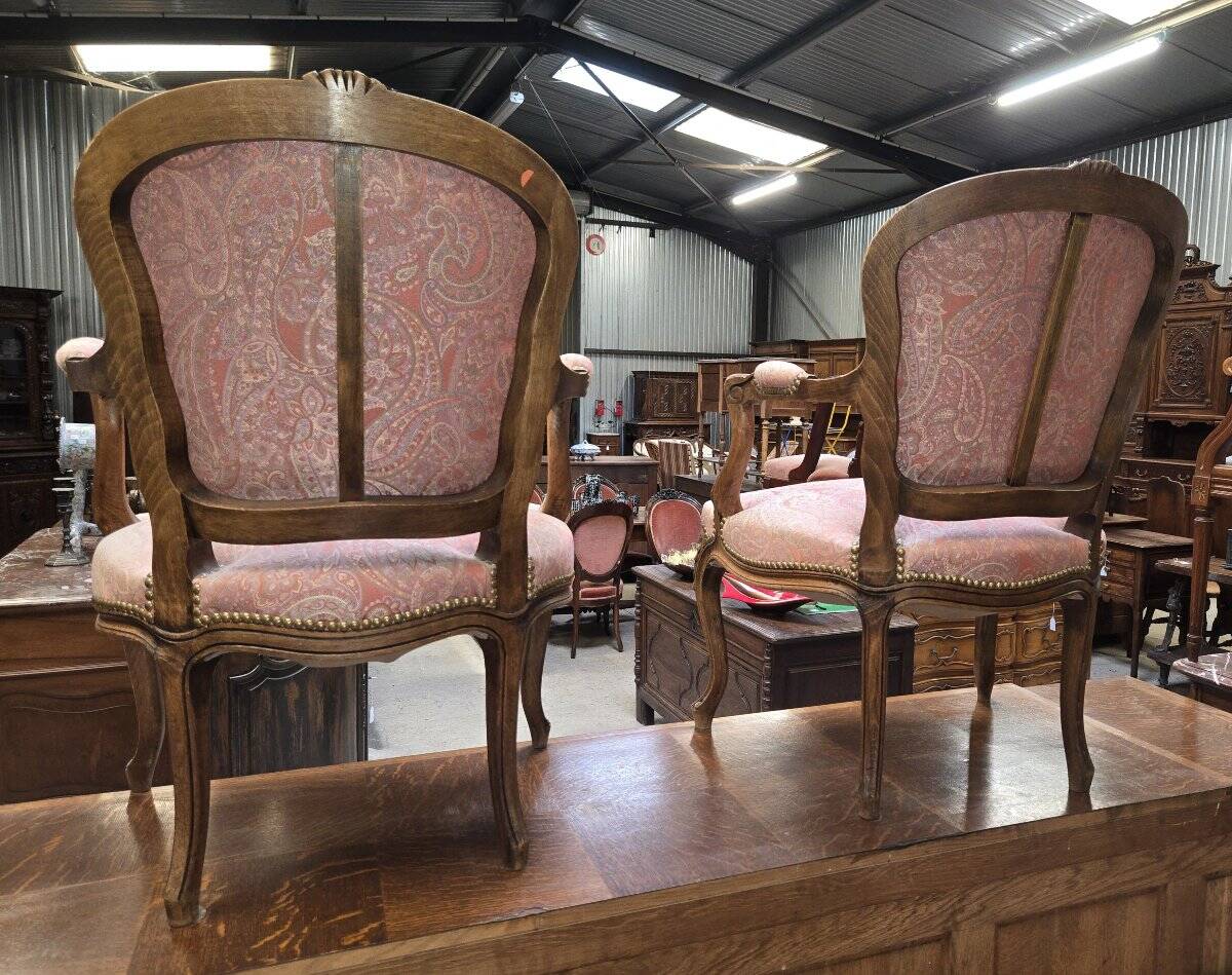 pair of Louis XV style cabriolet armchairs