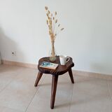 Brutalist tripod chair in carved wood 19th century