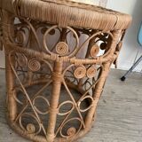 Vintage bohemian chic peacock rattan stool