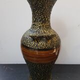 Vase large model black ceramic gold & brown vintage wood imitation