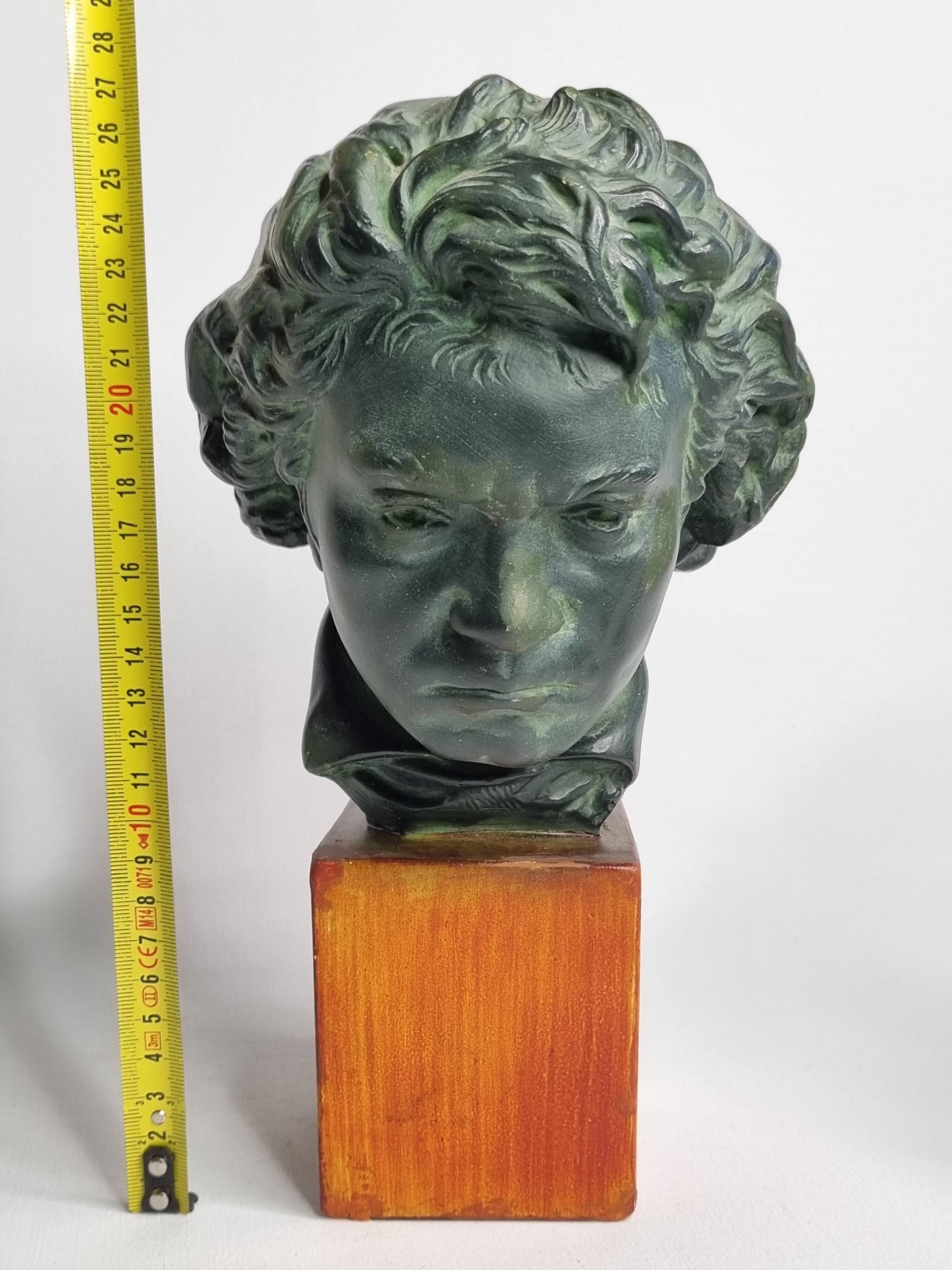 Plaster bust of Beethoven with bronze patina, signed, 27 cm