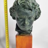 Plaster bust of Beethoven with bronze patina, signed, 27 cm