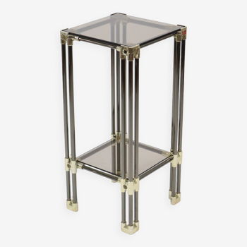 Hollywood Regency Side Table Plant Table Smoked Glass Chrome 1970s