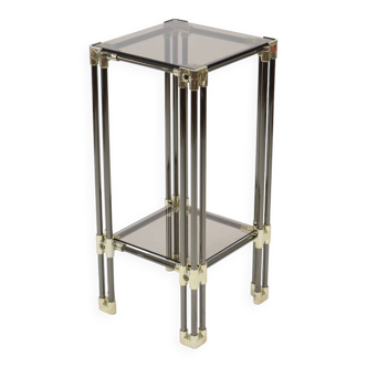 Hollywood Regency Side Table Plant Table Smoked Glass Chrome 1970s