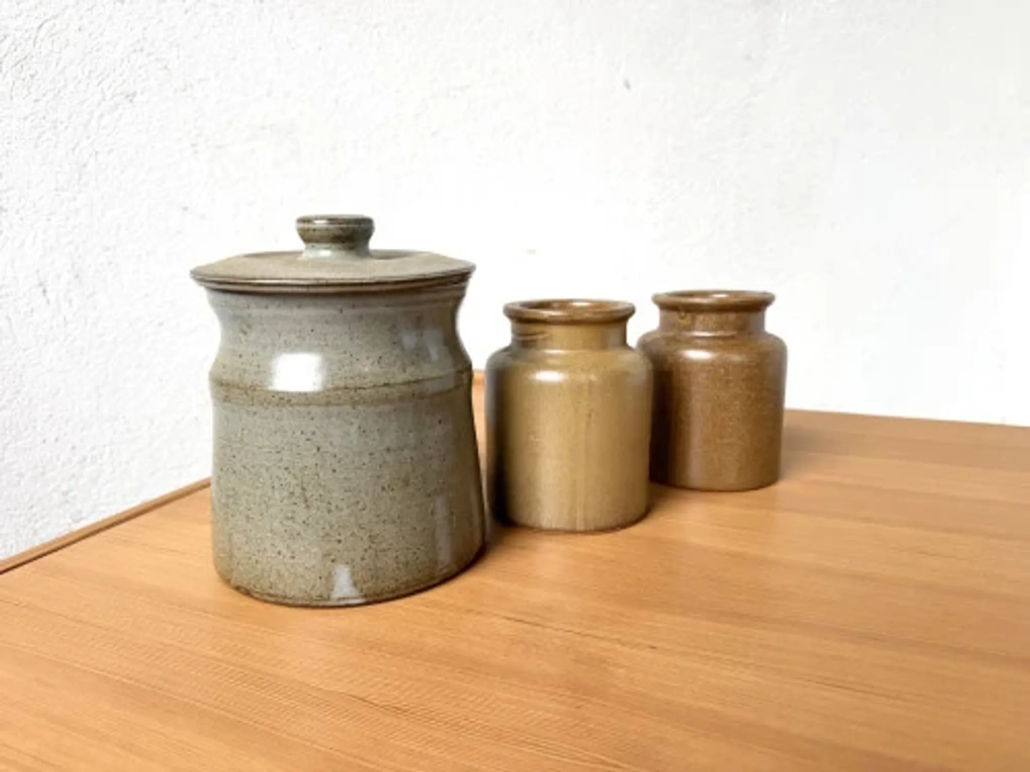 Set of 3 glazed stoneware pots, 1970s