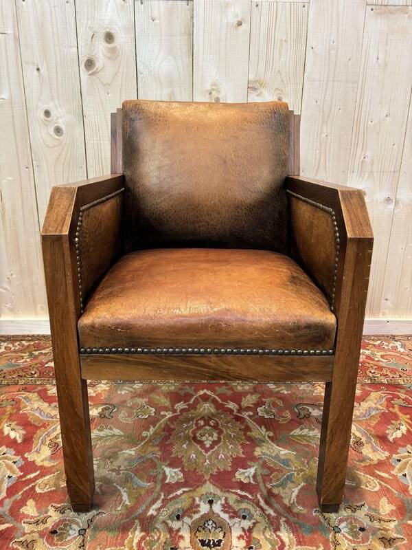 Fauteuil en cuir Art Déco