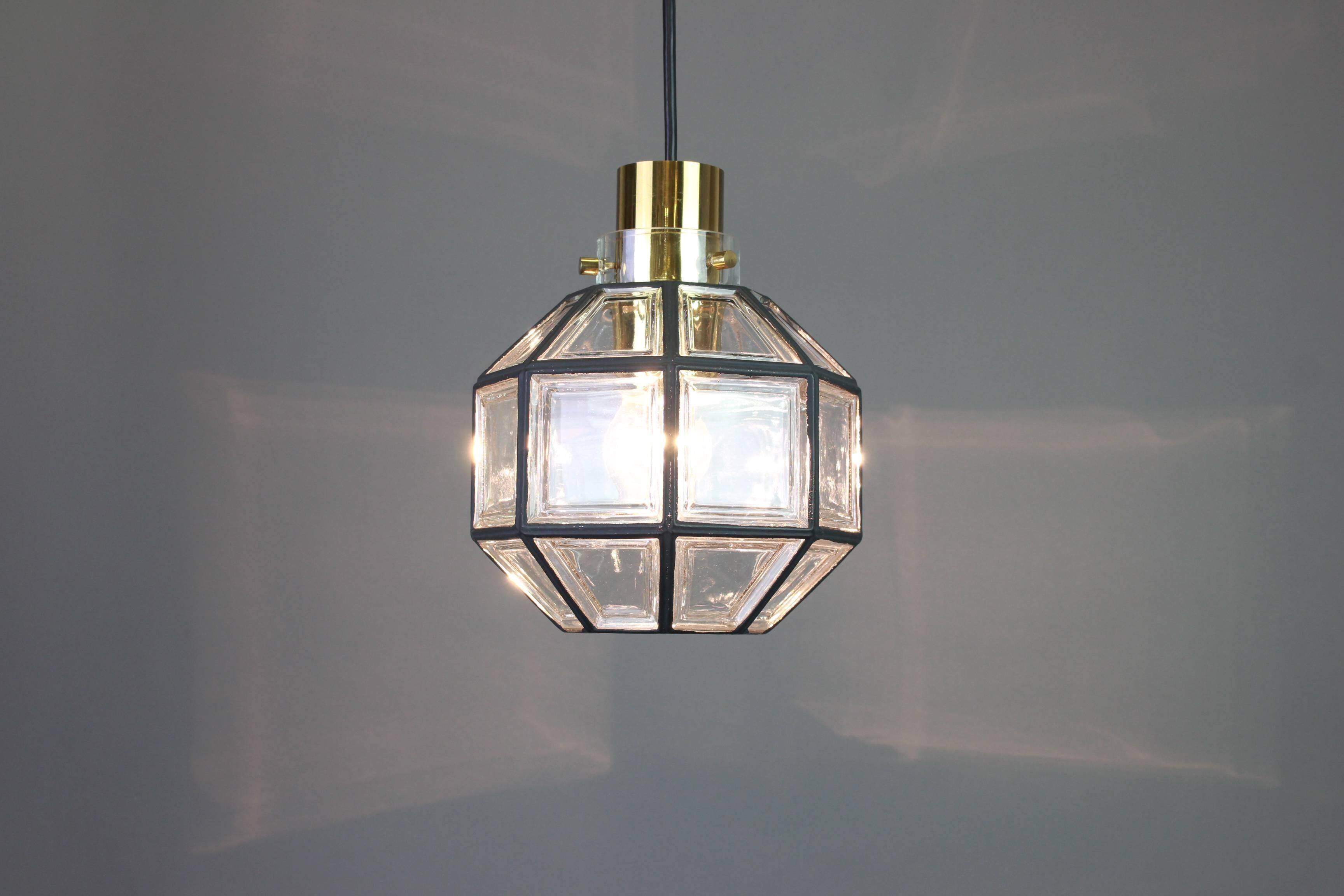 Iron and clear glass pendant by Limburg, Germany, 1960s