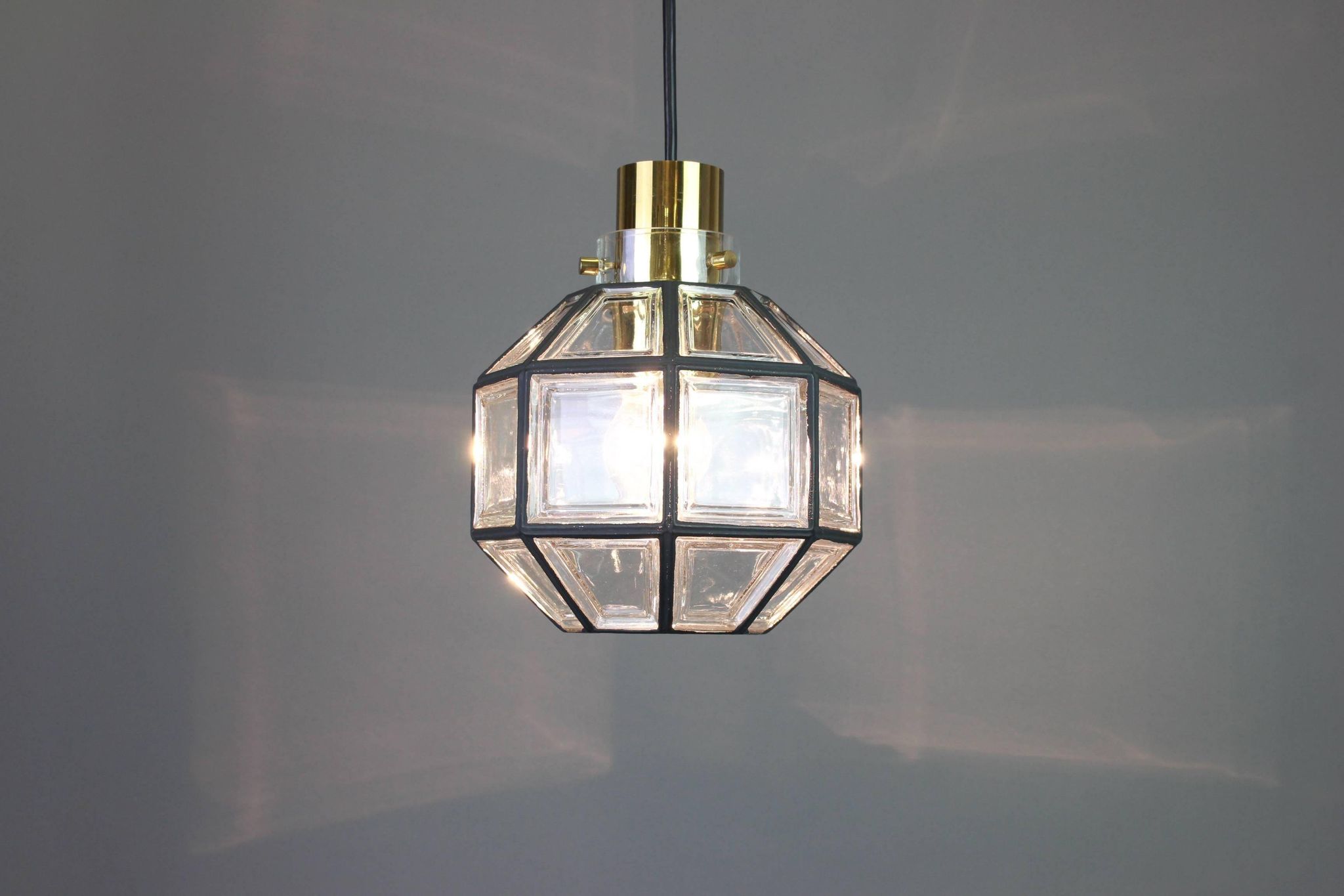 Iron and clear glass pendant by Limburg, Germany, 1960s