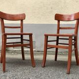 Pair of wooden bistro chairs with orange patina, 1950s