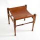Rare 1990s safari stool with a teak frame and a seat made of brown saddle l