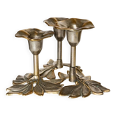 Vintage three-armed candlestick - gold-plated, flower and leaf shape - Carl Frederik Christiansen 1970s - Christmas gift idea, table decoration