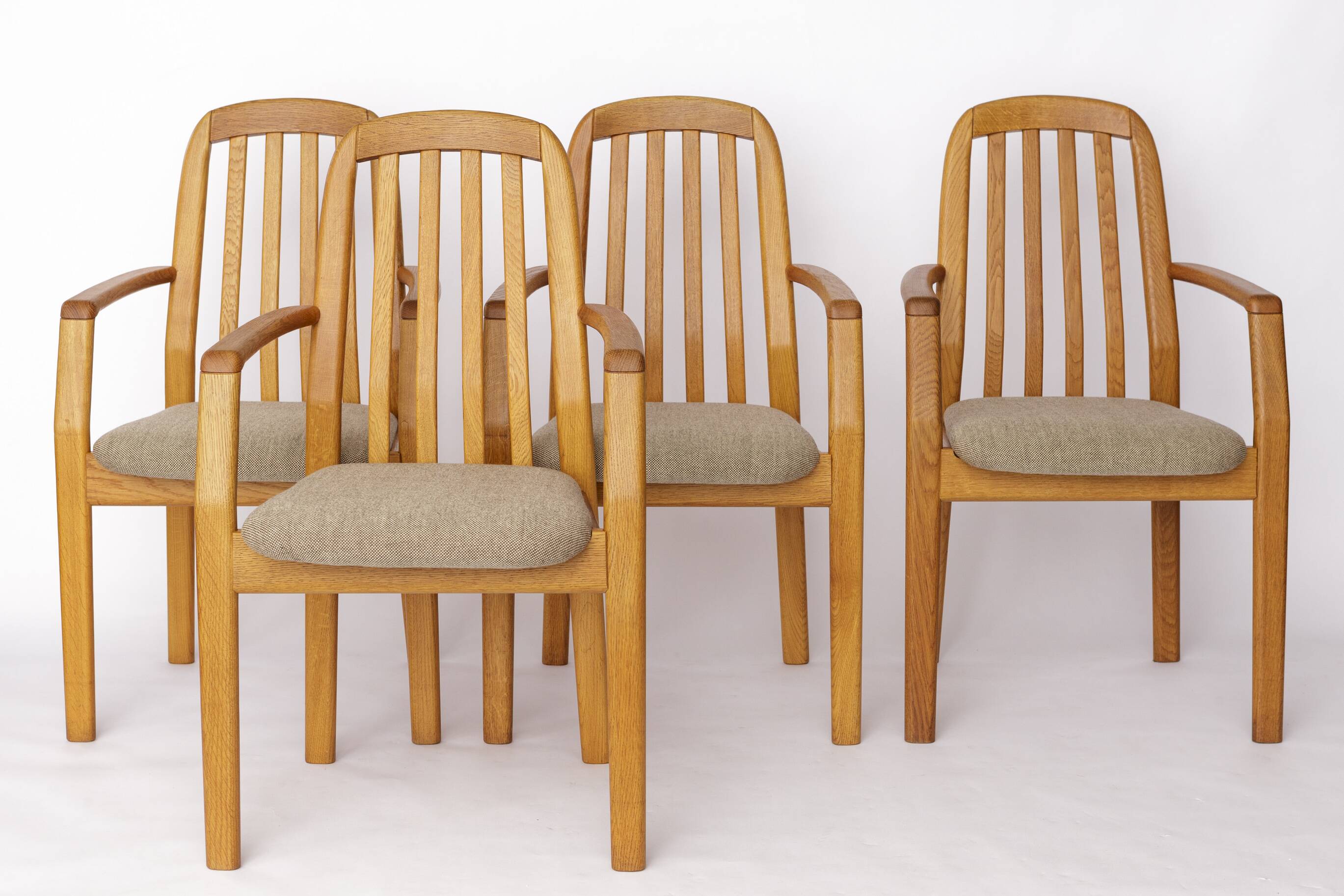 Set of 5 Dyrlund Oak Armchairs, Danish Mid Century Dining Chairs 1970s