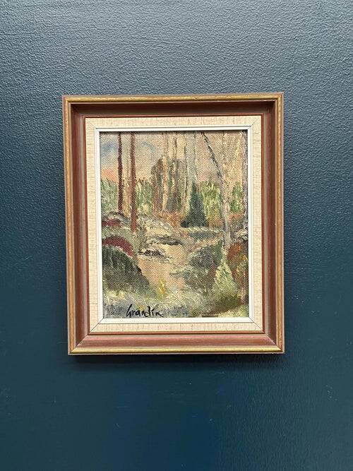 Huile su panneau suédoise – « Forêt » par Svan Grandin – Vintage et encadrée