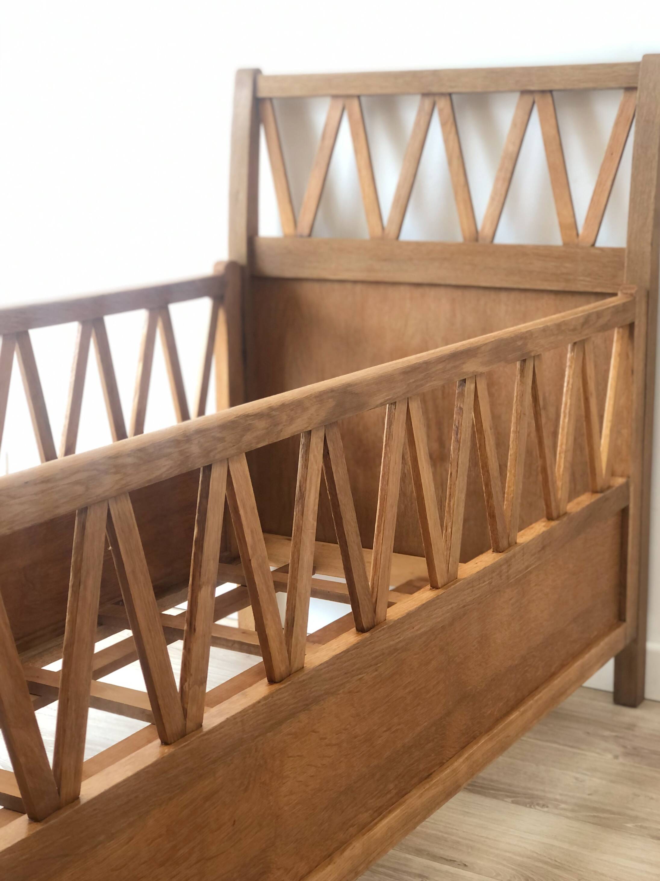 Vintage solid beech baby bed