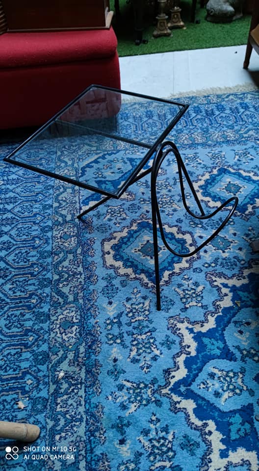 Side table in steel and glass, circa 1950