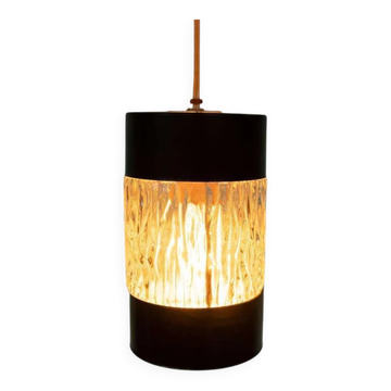 Suspension vintage en verre des années 60, lampe Japandi en verre côtelé