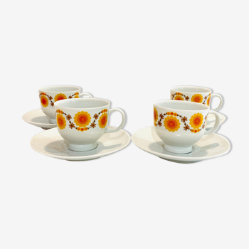 4 tasses en porcelaine bavaria schumann arzberg germany  années 70 -motif soleil-retro-cuisine