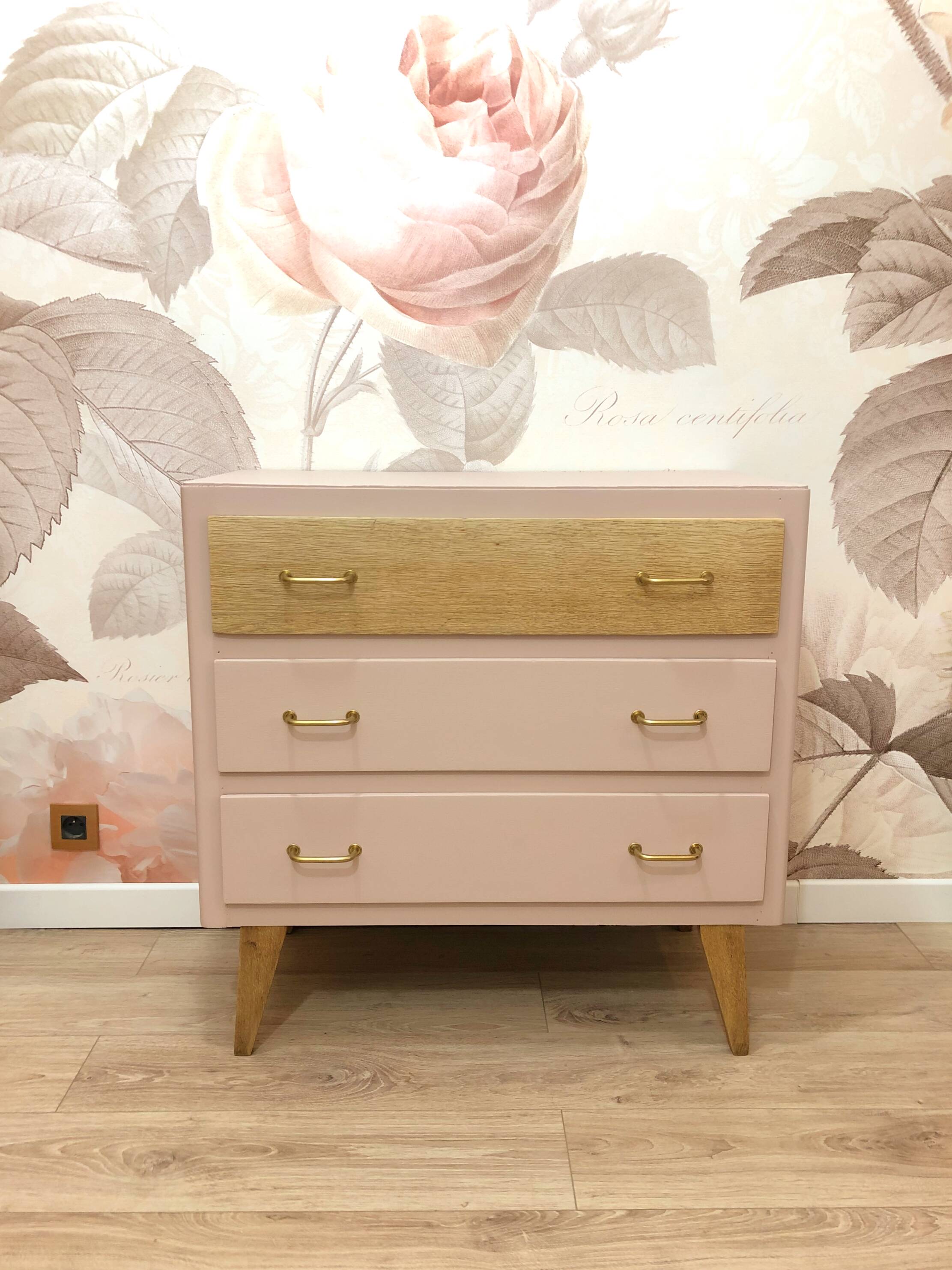 1960s chest of drawers, compass feet, rose liberté