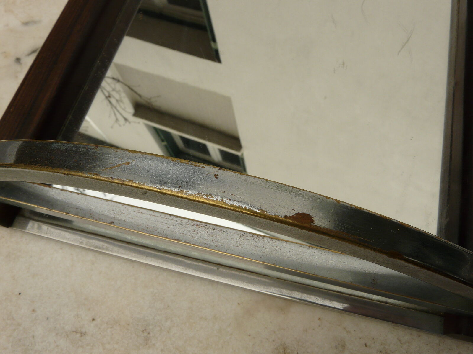 Large plateau mirror macassar chrome metal art deco modernist takes hoops