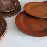 Set of 12 plywood rosewood and teak plates by Morsbak, Denmark 1960s