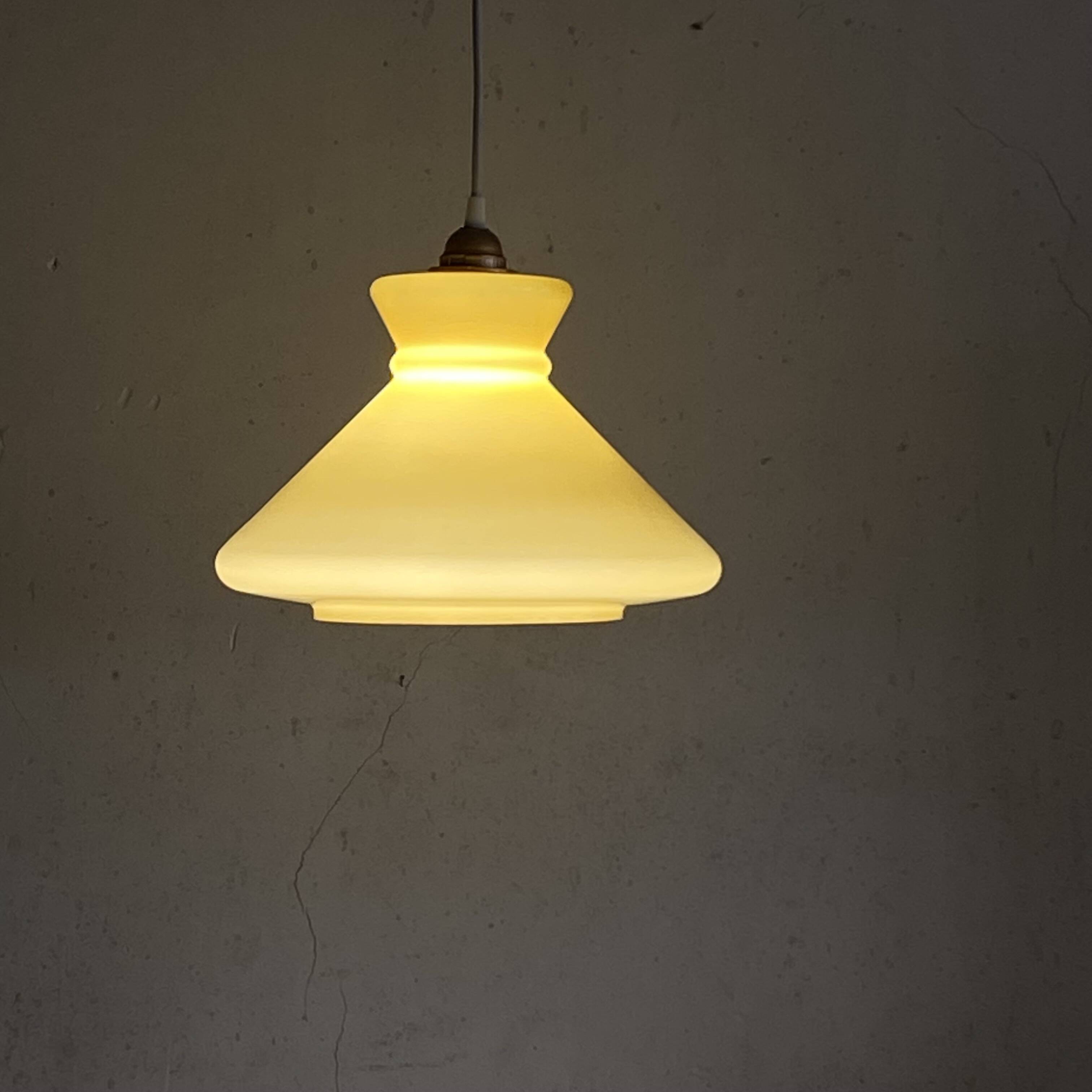 Large opaline glass pendant light in ochre 32 cm