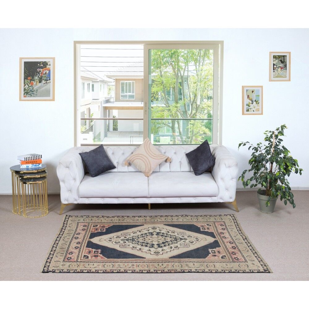 Vintage Handmade Turkish Area Rug, 100% Wool