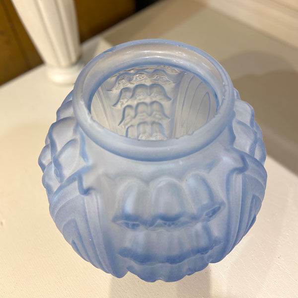 Blue Art Deco ball vase signed Stella