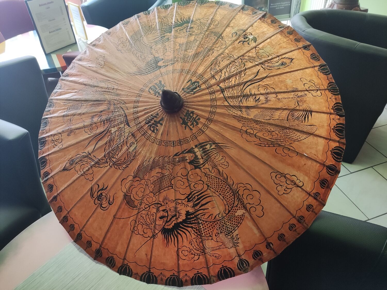Asian paper and rattan umbrella