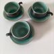 Set of three ceramic cups and saucers – crackled turquoise glaze