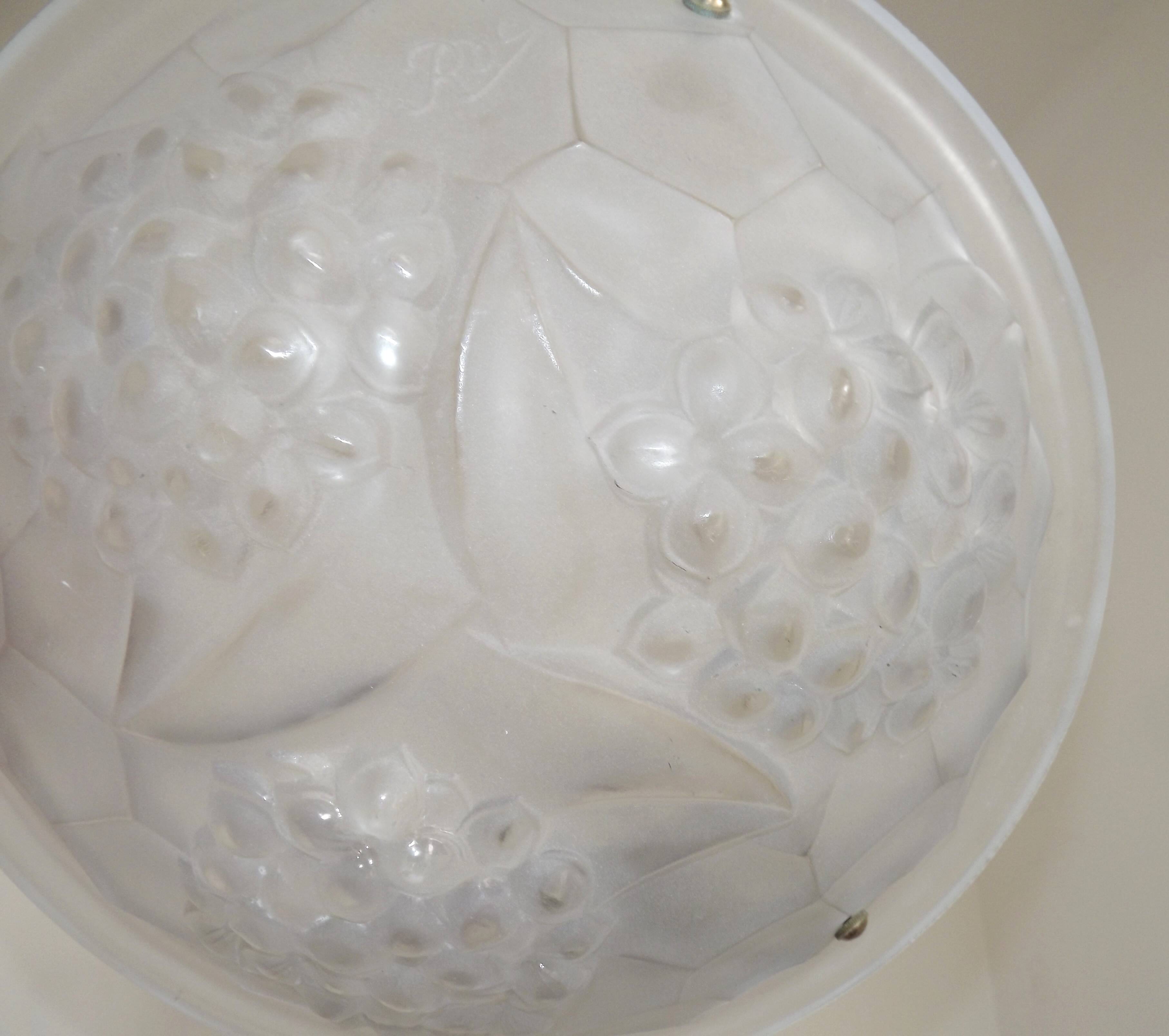 French Art Deco Ceiling Light ROS Degue Frosted Molded Glass Plafonnier