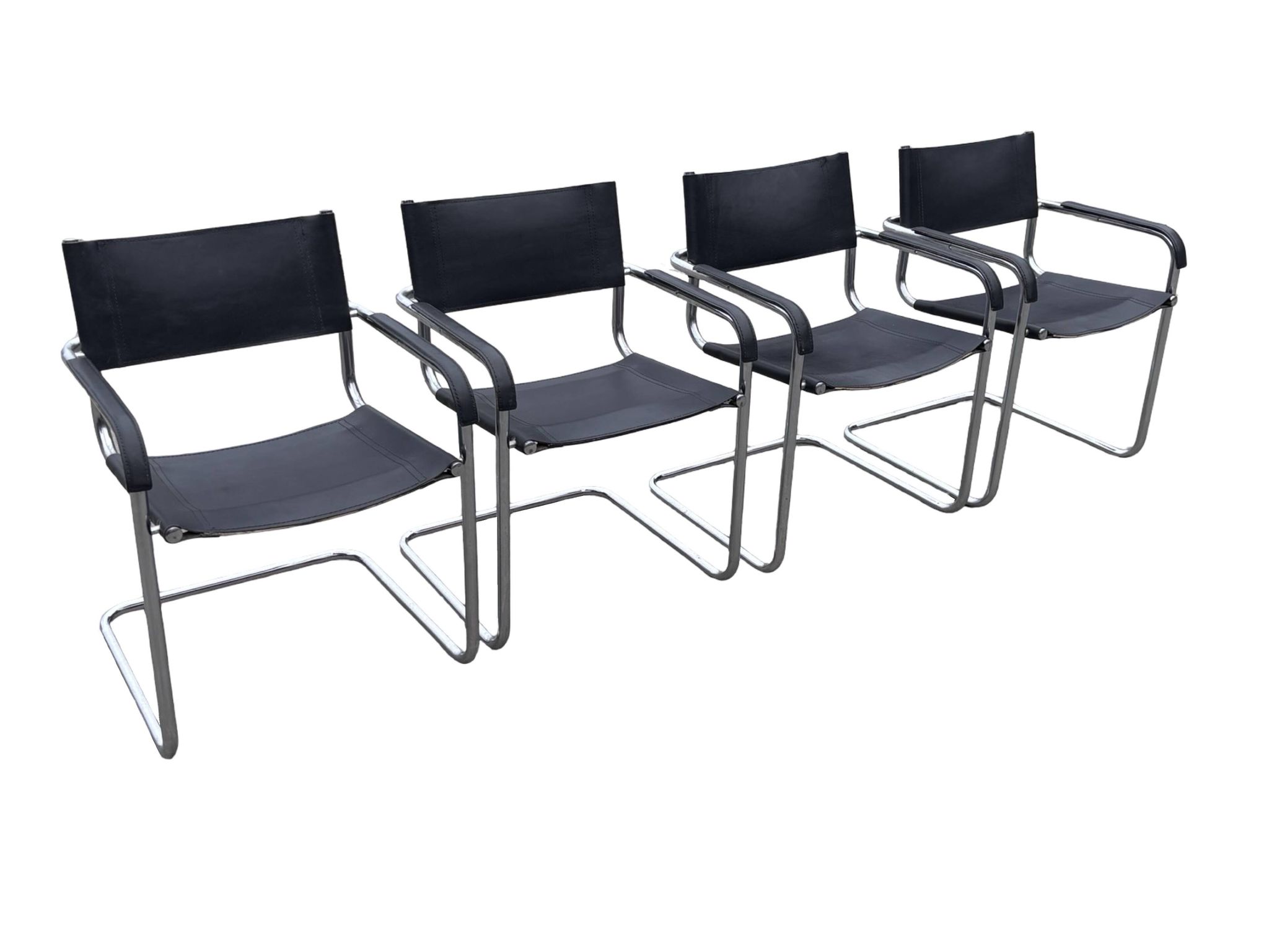 Set of 4 bauhaus cantilever chairs black leather and chrome design 80's
