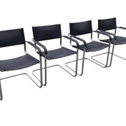 Set of 4 bauhaus cantilever chairs black leather and chrome design 80's