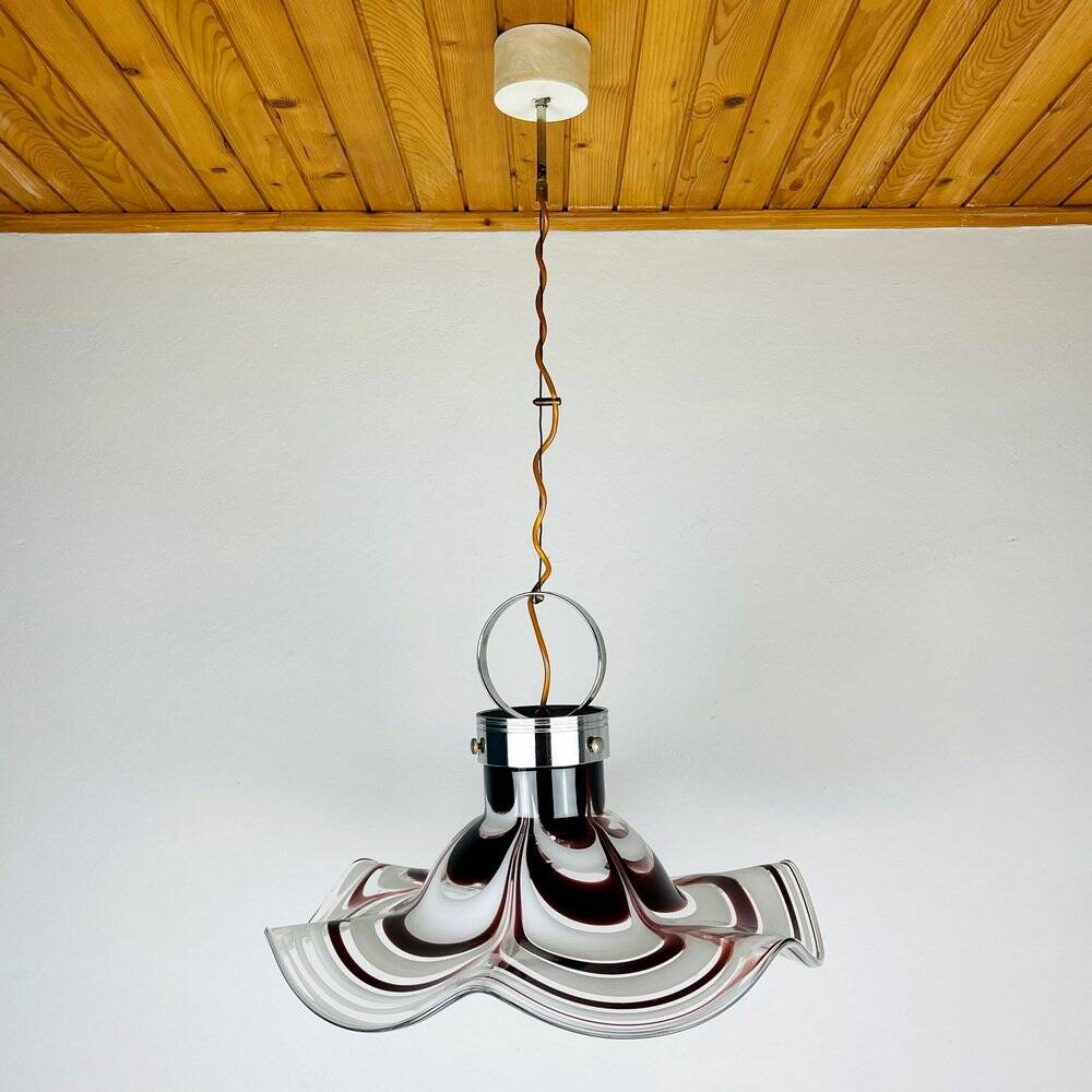 Original Murano glass flower pendant lamp in brown by AV Mazzega, Italy, 1970s.