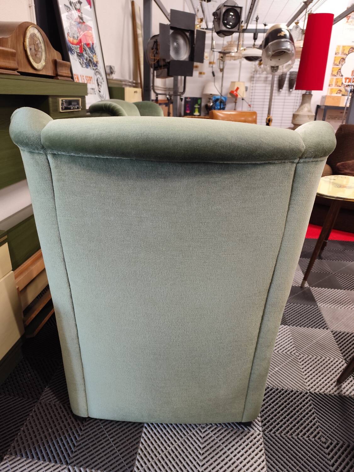 Vintage armchair in light green fabric from the 70s