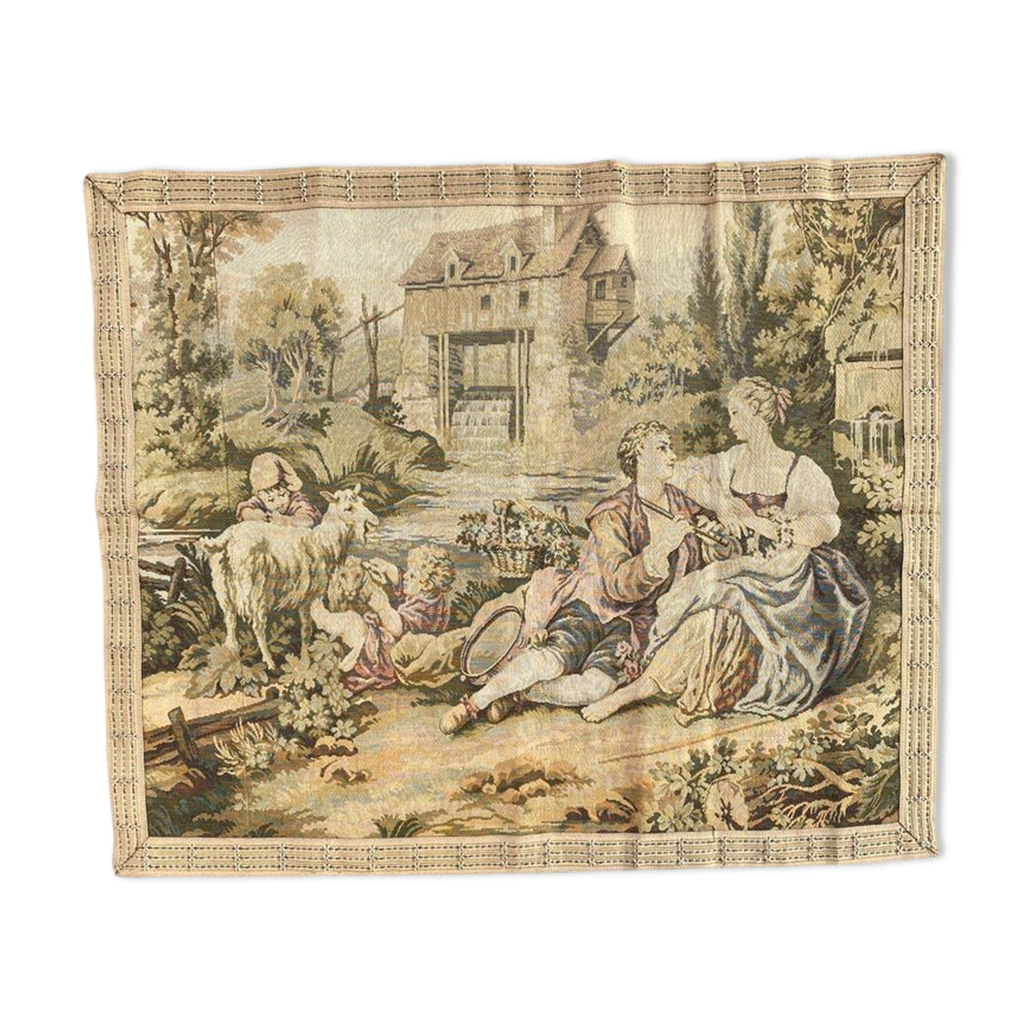 Tapisserie française ancienne, décoration murale florale romantique (98 x 92 cm) - Canada