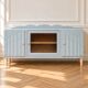 Art Deco sideboard renovated in blue-grey – Bevelled glass and wooden legs – 132.5 cm