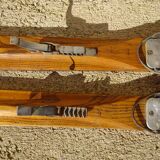 Pair of old wooden skis and metal bindings altiere