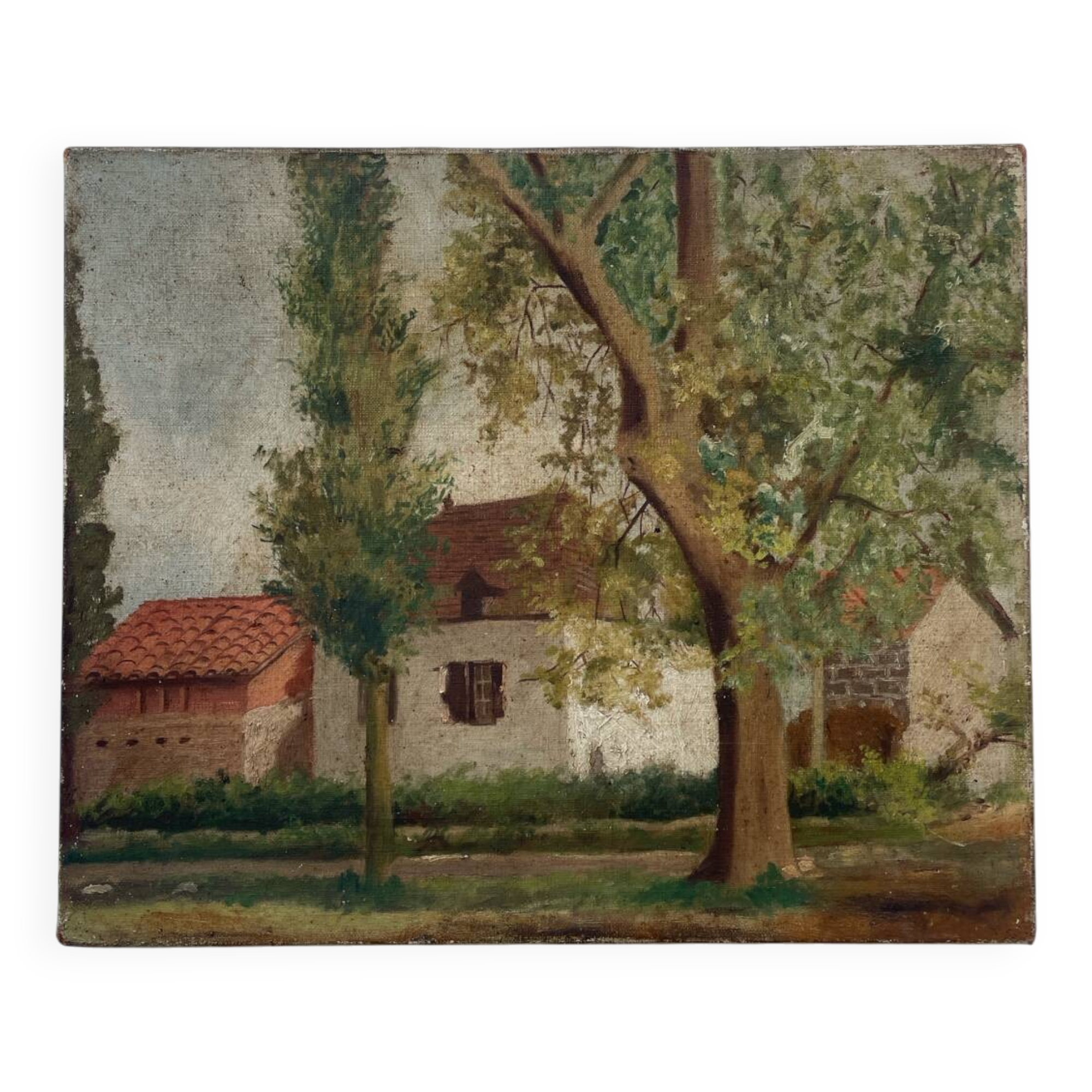 Painting of a countryside landscape in oil on canvas.