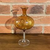 East German GDR Mouth-Blown Amber Art Glass Vase with Swirled Ribbing Texture, Possibly by Lauscha