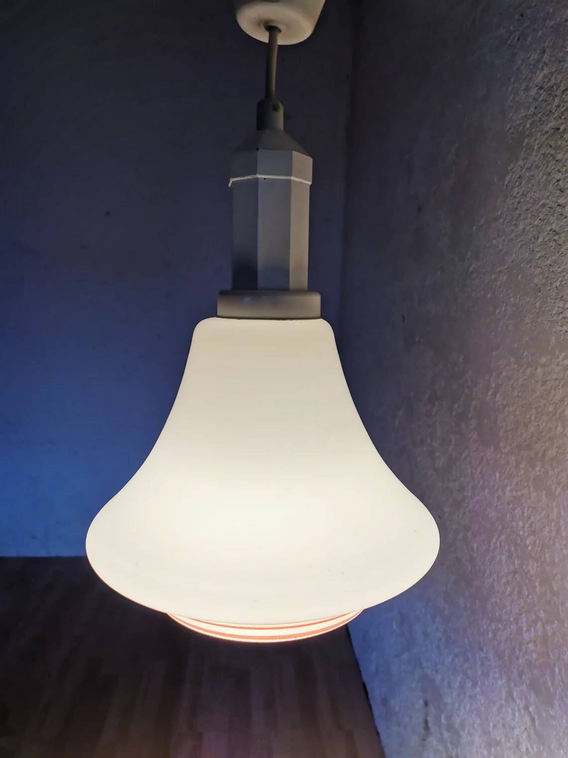 Vintage White Glass Pendant Light: Orange Stripe Retro Lamp