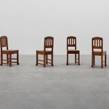Set of 4 Early Art Deco Oak & Wicker Dining Chairs, Belgium, 1915