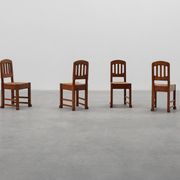 Set of 4 Early Art Deco Oak & Wicker Dining Chairs, Belgium, 1915