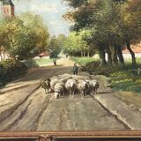 Landscape "Where time passes slowly." Oil on wood panel.