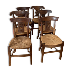 6 chaises en bois et - paille