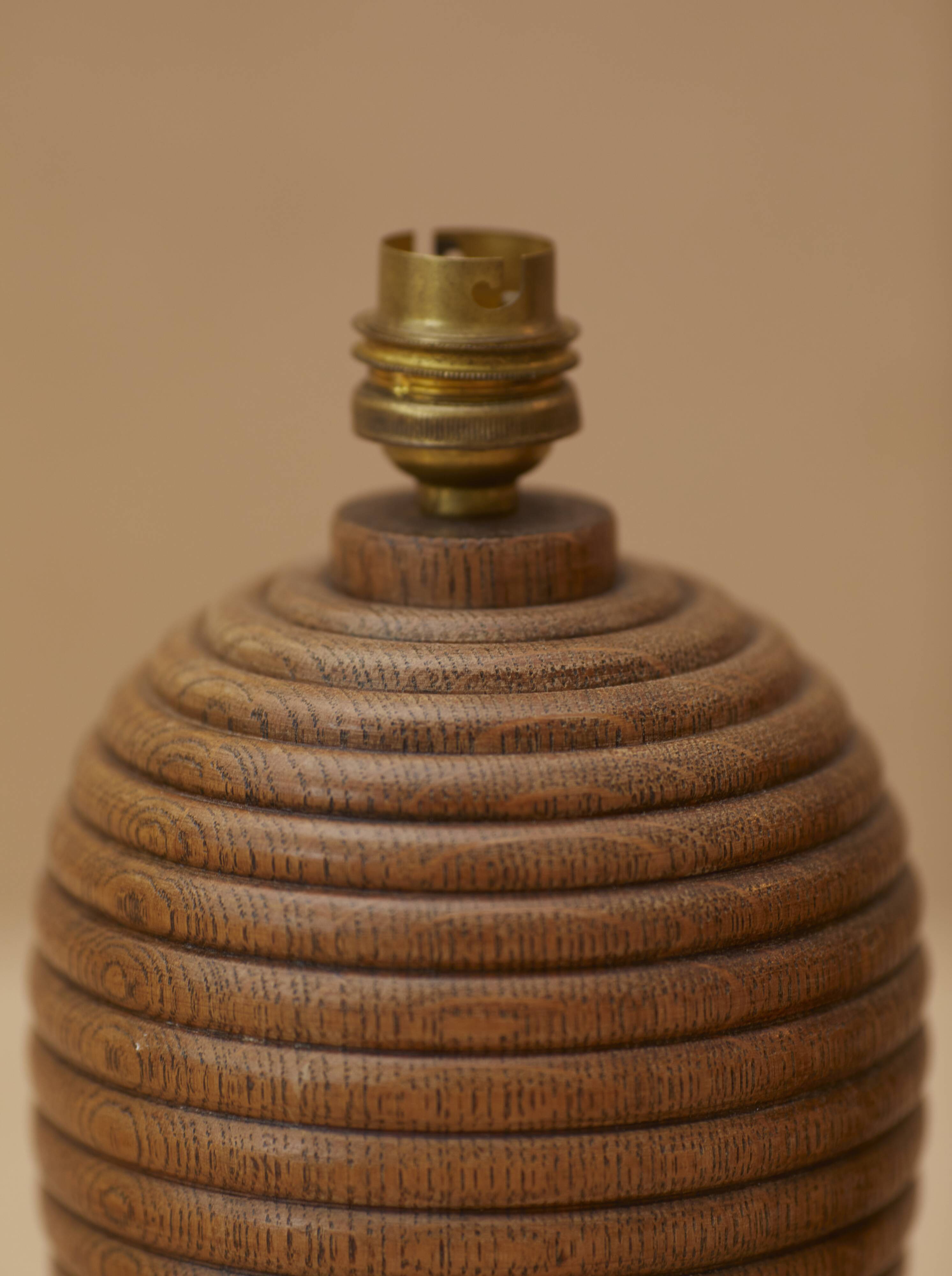 Pair of solid wood lamp bases (oak) turned vintage circa 1960