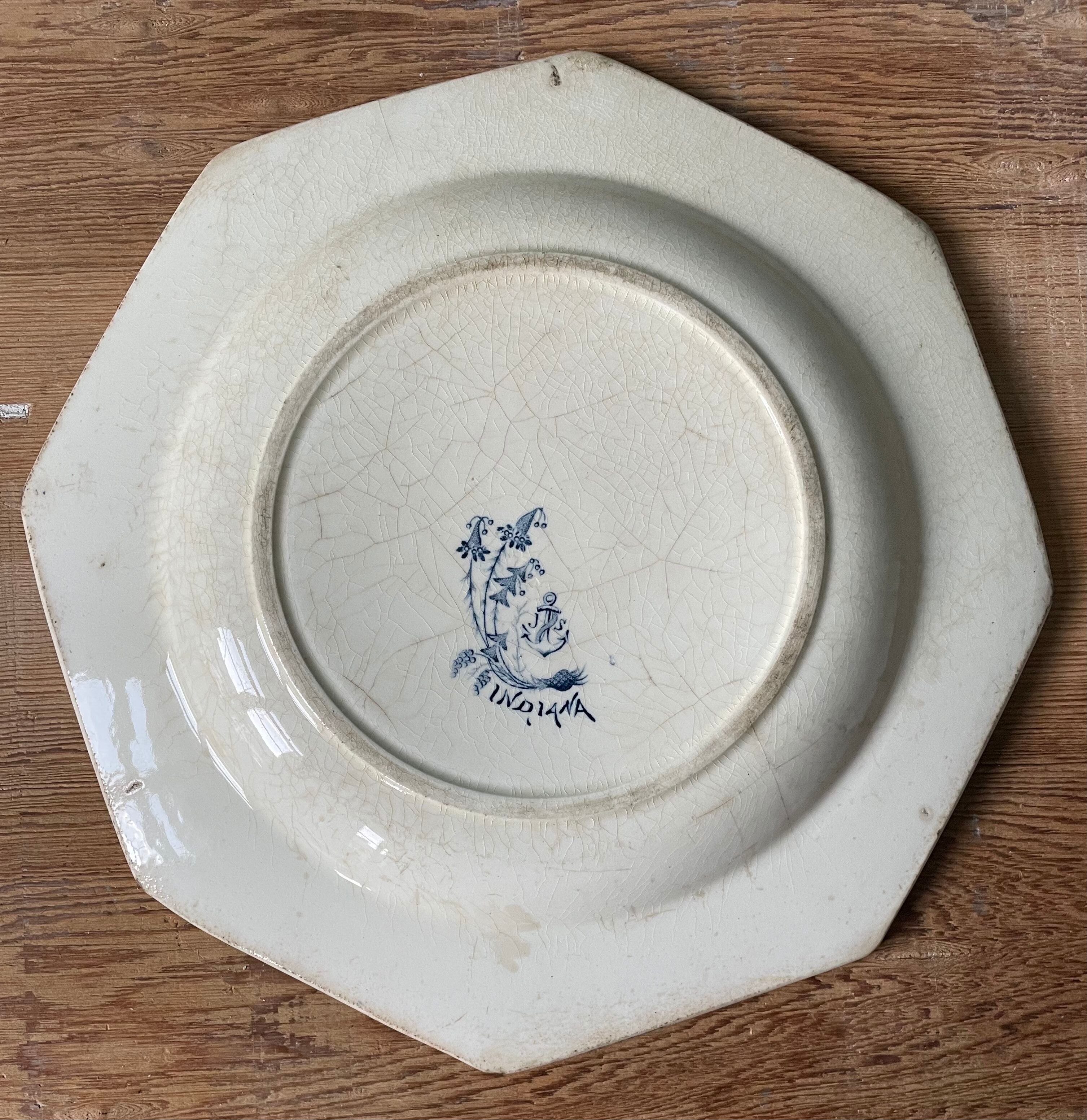 Octagonal plate in Clairefontaine earthenware, Indiana model