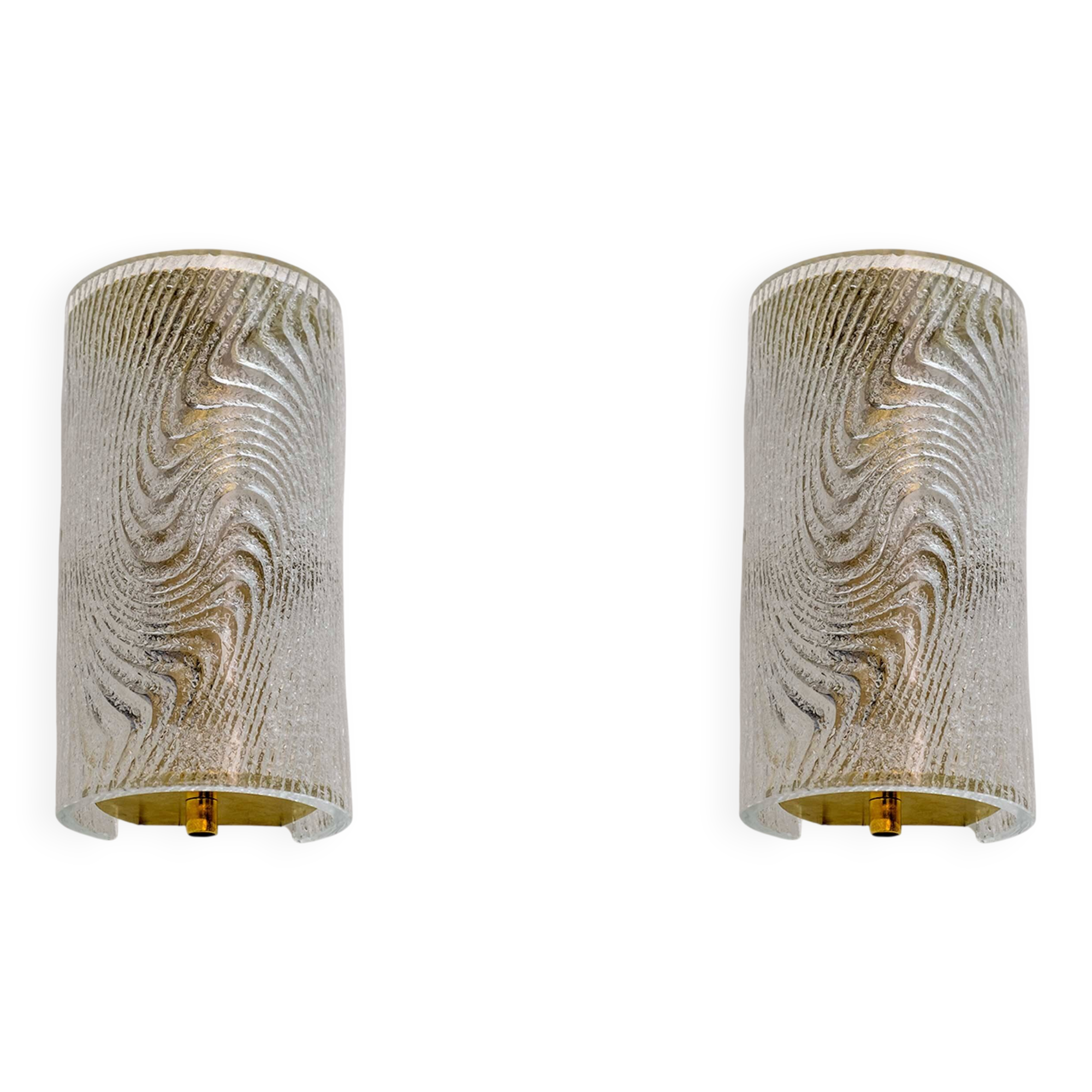 Pair of Modern Italian Murano Glass and Brass Wall Sconces "Corteccia", 80s