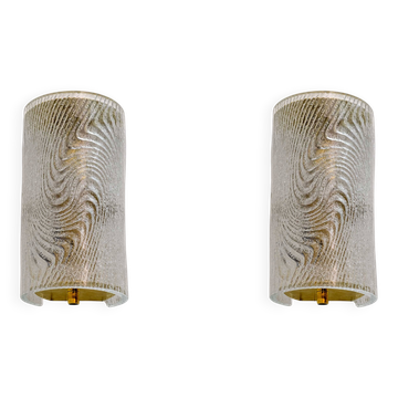 Paire d'appliques murales italiennes modernes en verre de Murano et laiton « Corteccia », années 80