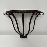 Small wall console Wrought iron trompe l'oeil stitched saddle leather